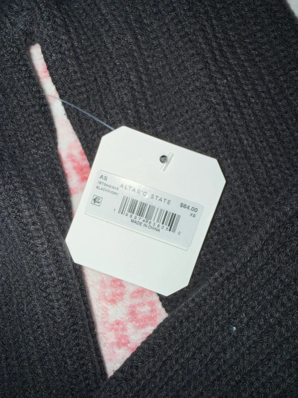 Altar'd State Black Knit Cardigan with Cream Accent - Picture 2 of 2